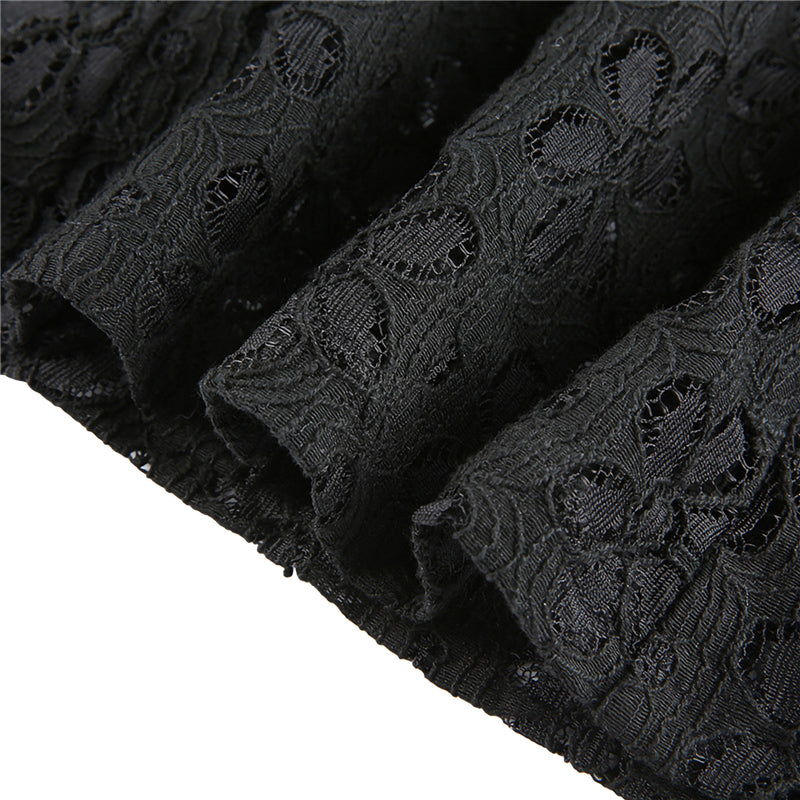 Sheer Lace Mini Dress With V Neck Short Sleeves Hollow Details