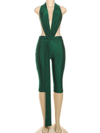 Midnight Patchwork Halter Romper Backless Slim Fit