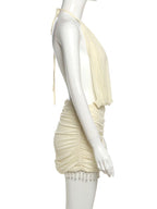 Patchwork Mesh Mini Dress With Lace-Up Halter Backless Tassel Detail