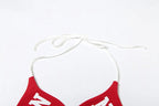 Letter Print Two Piece Halter With Wrapped Chest Tops Backless