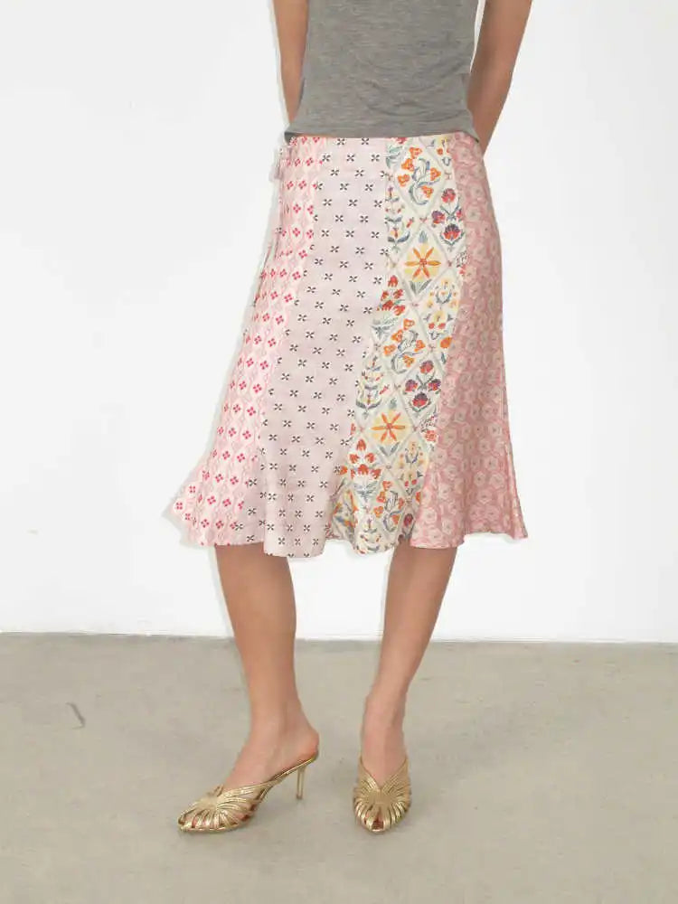 Romantic Patchwork Floral Mermaid Skirt For Women Knee Length Fashion Bottoms