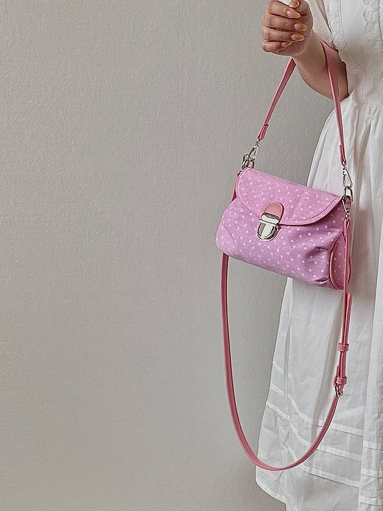 Contrast Color Star Print Crossbody Bag for Women Lightweight Shoulder Purse With Buckle