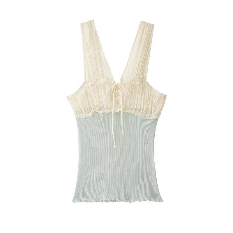 Patchwork Top For Women Casual Versatile With Elegant Vibe And Texture