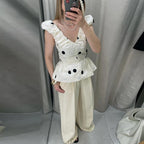 Fashion Women's Lady Suit Halter A-line Tops Bud Loose Skirt Polka Dot Set