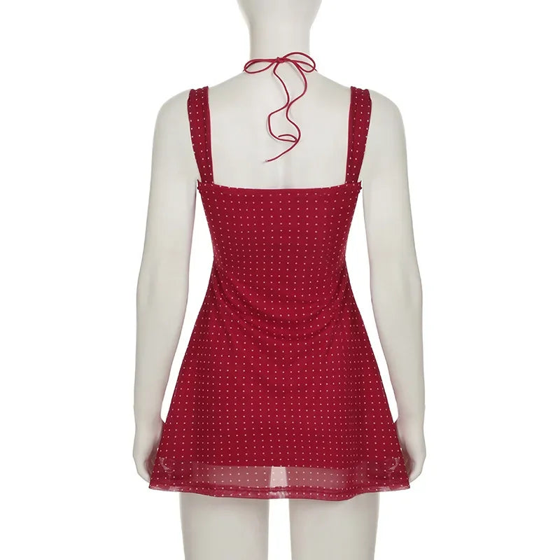 Polka Dot A Line Mini Dress With Ruched Strapless Backless Silhouette