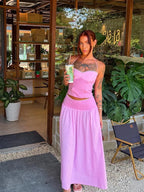 Hanging-Neck Top And A-Line Skirt Set Sleeveless Backless Bandage Style
