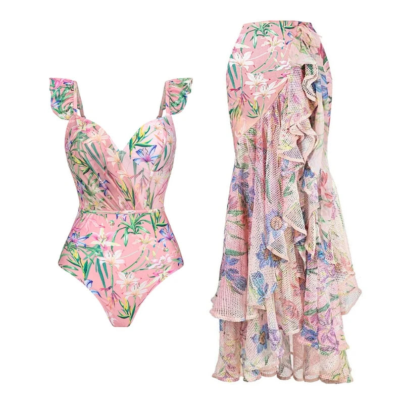 Coastal Chic Swim Set With Crop Top And Skirt Cover Up For Summer Vibes