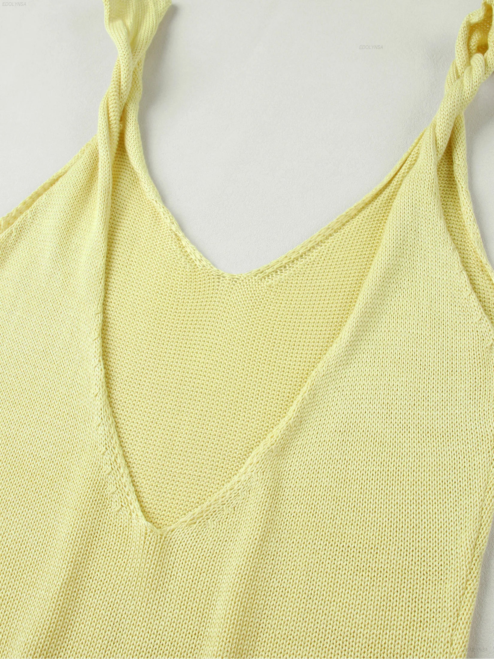 Butter Yellow Beach Cover Up Dress With V Neck Straps Sleeveless
