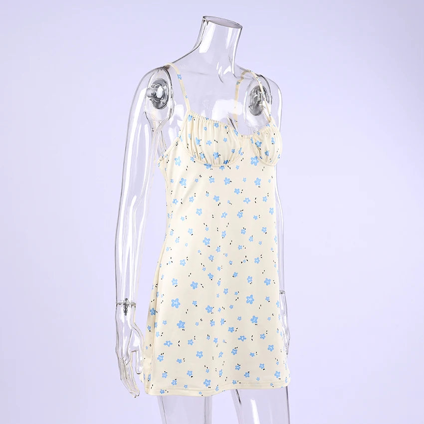 Sexy Mini Print Spaghetti Strap Backless Nightgown