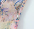 Gradient Floral Ruffles Chiffon Dress With V Neck Backless