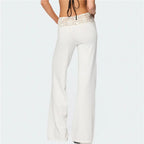 Crochet Knit Pants With Wide Leg And Elastic Waist Hollow Out