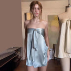 Simple Fashion Ssleeveless Satin Tube Top Strap Low Waist Short Dress