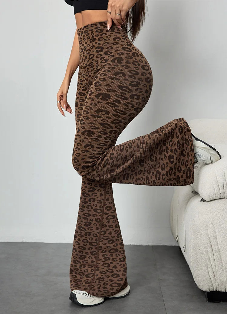 Leopard Print High Waist Bell Bottom Yoga Leggings For Women With Soft Stretch