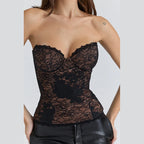 Floral Lace Strapless Corset Transparent Bustier Top
