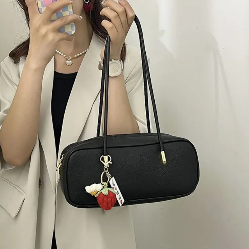 PU Pillow Shoulder Bag For Women With Textured Finish Baguette Style