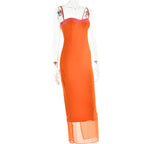 Lace Spaghetti Strap Bodycon Maxi Dress With Patchwork Backless