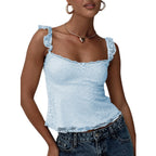 Fashion Women's Lace Floral Patchwork Cami Tops Sleeveless Open Back Low Cut