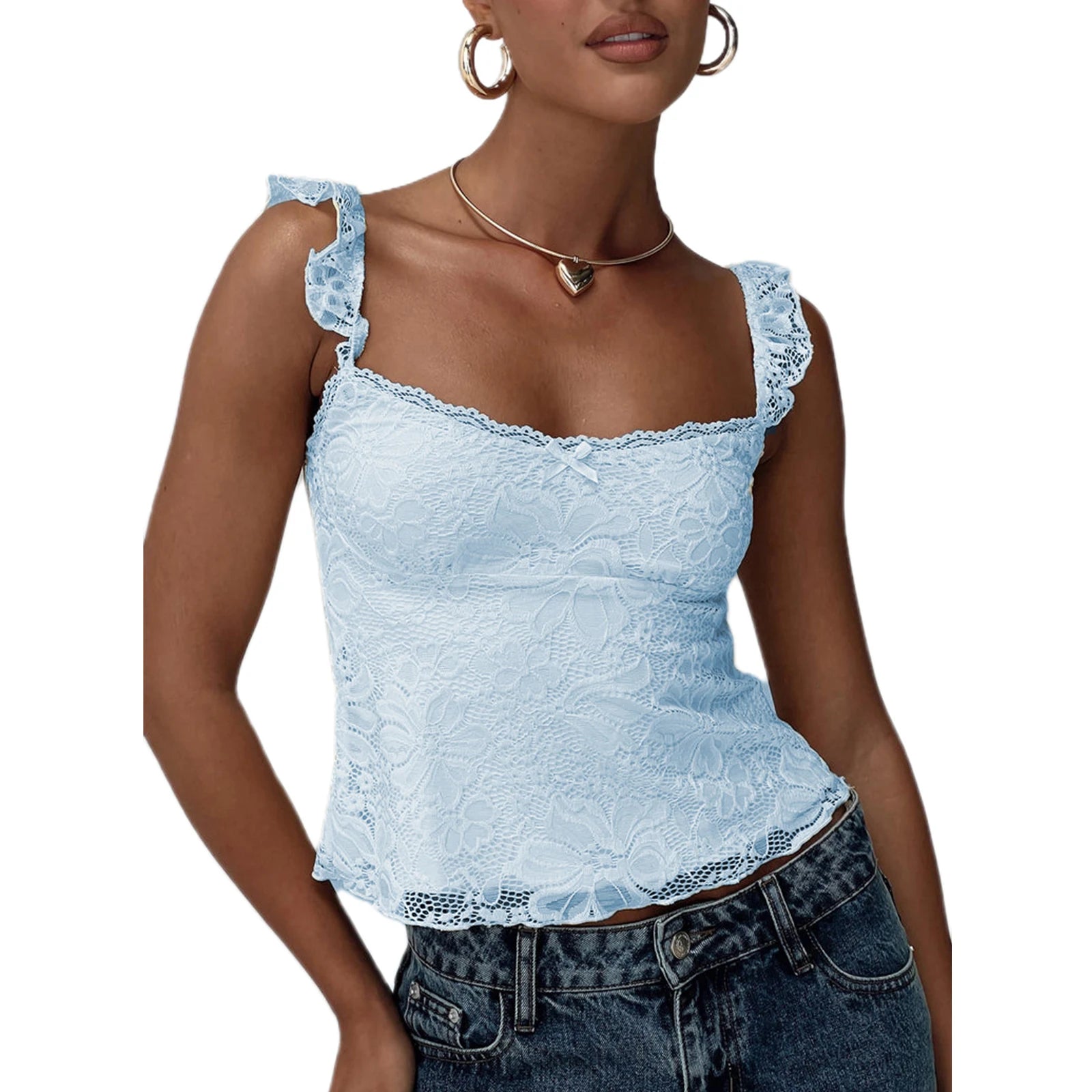 Fashion Women's Lace Floral Patchwork Cami Tops Sleeveless Open Back Low Cut