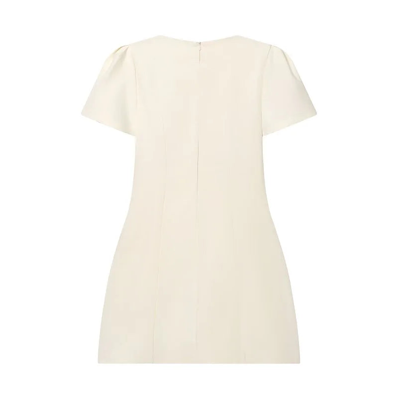Pleated Mini Dress For Women Elegant Short Sleeve