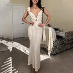 Knit Dress With Backless Hollow Out Lace Up Solid A Line Sleeveless