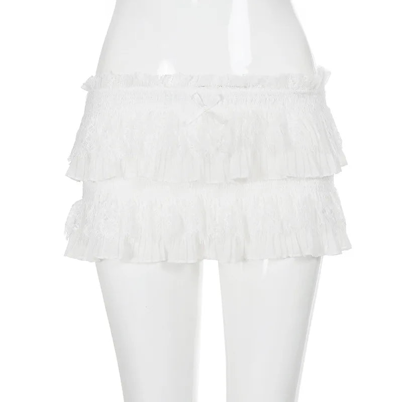 Lace Trim Knot High Waist Pleated Mini Skirt With Color Blocking Details For Seductive Style