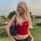 Bold Red Cami Crop Top With Letter Print