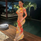 Beach Print Set With Crop Top And Long Dress