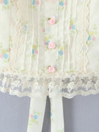 Sweet Floral Print Chic Lace Short Blouses Vintage Square Collar Puff Sleeve Slim Shirt