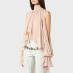 Off Shoulder Chiffon Blouse With Lightweight Fit Asymmetrical Hem And Bow Detail