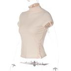 Turtleneck Crop Tank With Slit And Button Details