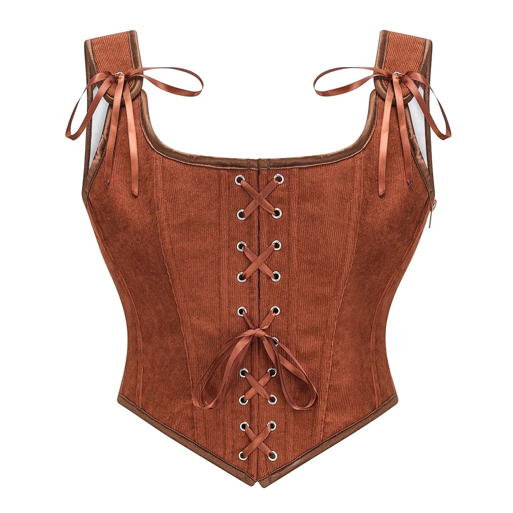 Victorian Gothic Corset Vest With Front Lace Up And Side Zipper