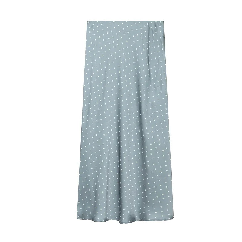Satin High Waist Midi Skirt With Flair