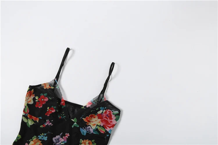 Midnight Floral Mesh Camisole With Patchwork