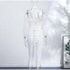 Chic Polka Dot Two Piece Set With Halter Lace Up Corset Top And Cropped Pants Y2K Inspired Outfit