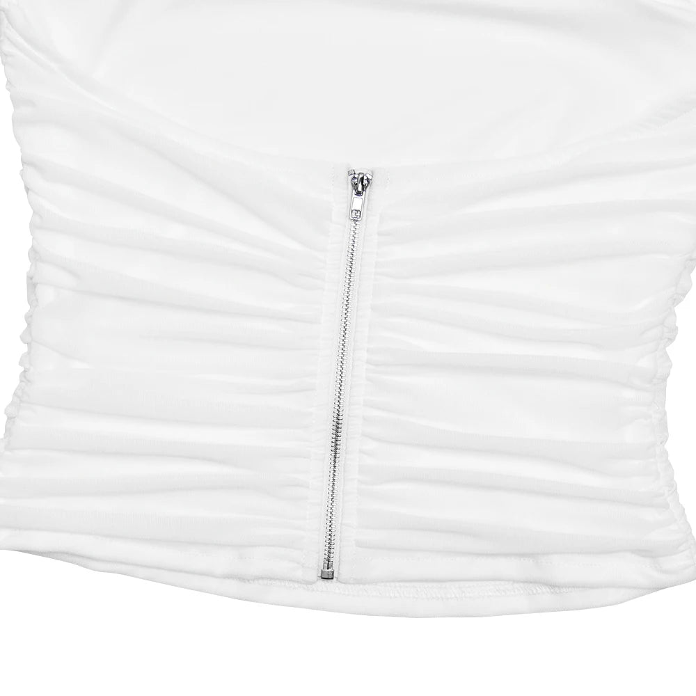 Ruched Halter Backless Top Double Layer