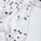 Sexy Sequin Hollow Out Knit Maxi Dress With One Shoulder Front Split Gown