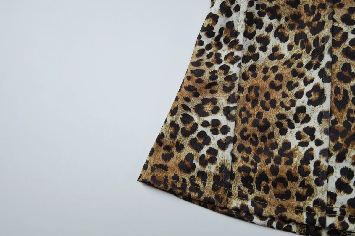 Leopard Print Halter Neck Crop Top With Lace Up Details And Backless Design