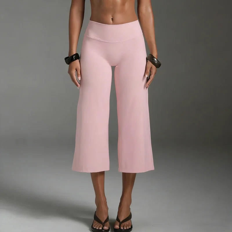Wide Leg Capris With Sequined Detail And Elastic Waistband