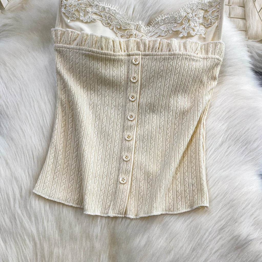 Sexy Basic Knit Lace Crop Top