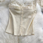 Sexy Basic Knit Lace Crop Top