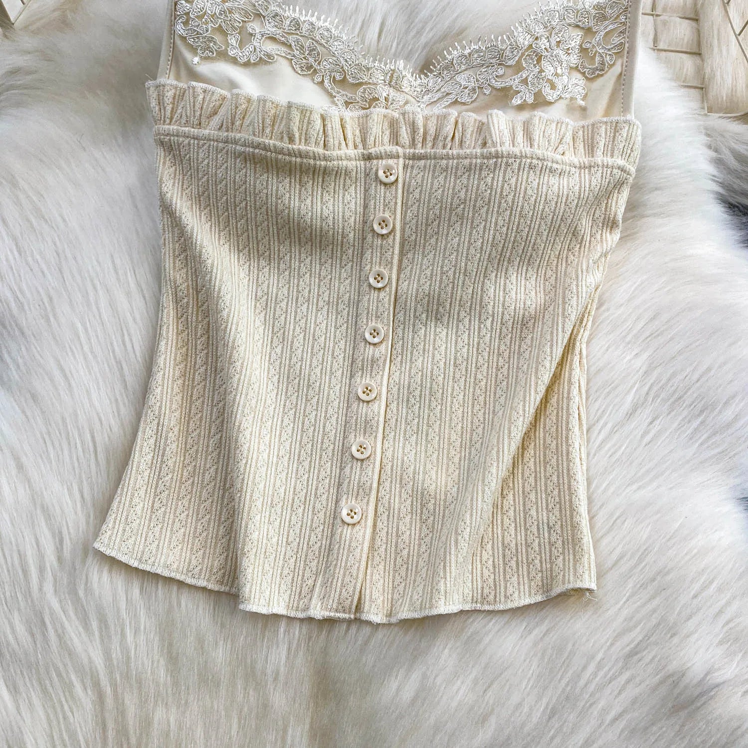 Sexy Basic Knit Lace Crop Top