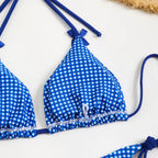 Plaid Dot Swimsuit With Neck Bow Tie Vintage Beachwear
