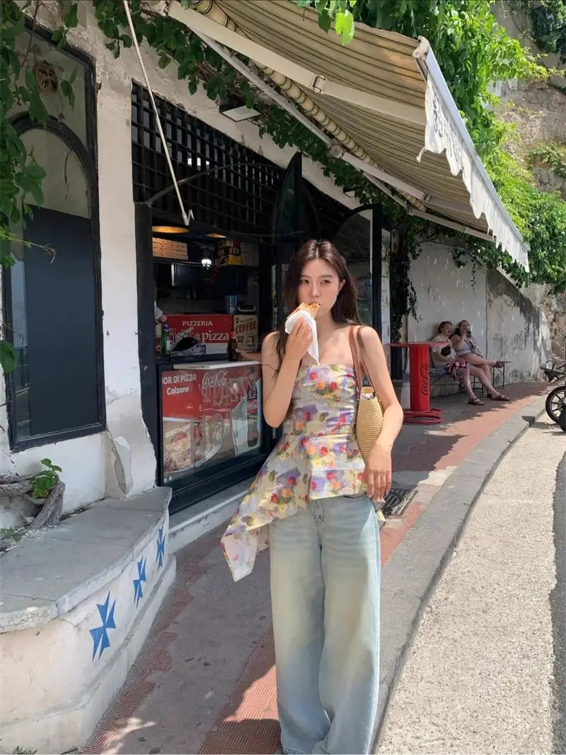 Sweet Backless Print Tank Top With Summer Vibe