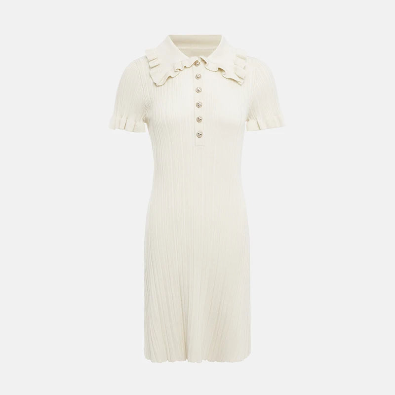Ruffled High Waist Mini Dress Short Sleeve Knit Elegant Vintage