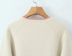 Women Sweater Cardigan Lovely Short Embroidered Sweaters O Neck Knitted Jumpers