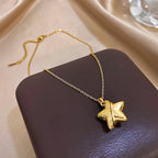 Openable Star And Heart Zircon Necklace In Stainless Steel Romantic Womens Jewelry