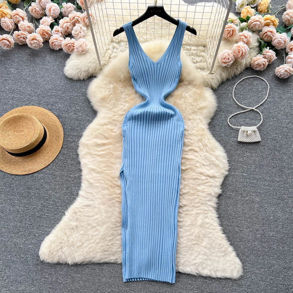 Wrap Knit Maxi Dress With Side Split