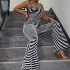 Backless Striped Jumpsuit With High Waist Flare Legs