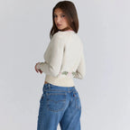 Women Sweater Cardigan Lovely Short Embroidered Sweaters O Neck Knitted Jumpers