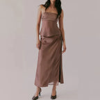 Strapless Hollow Out Top And Long Skirt Two Piece Set